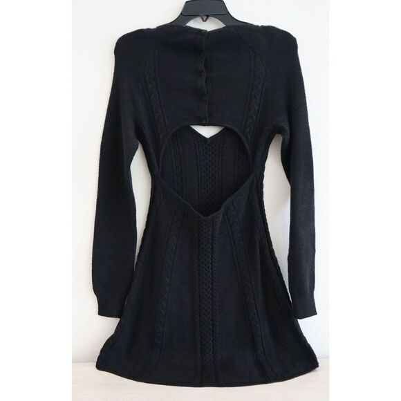 Free People OB1541763 Women's Sz M Black Small World Cable-Knit Mini Dress - Picture 2 of 11